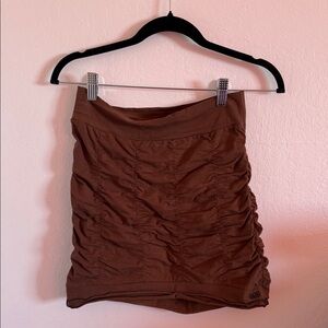 Brown Ruched Mini Ruffle Skirt - Stretchy cotton knit - Small